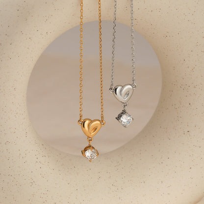 Heart Shape Zirconia Pendant Stainless Steel Necklace