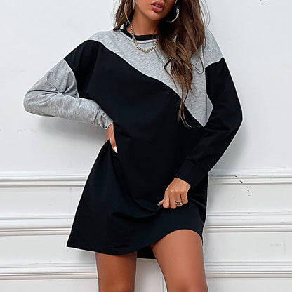 Contrast Color Loose Sweater Dress Long Sleeve Color Matching Fall Women Clothing Dress