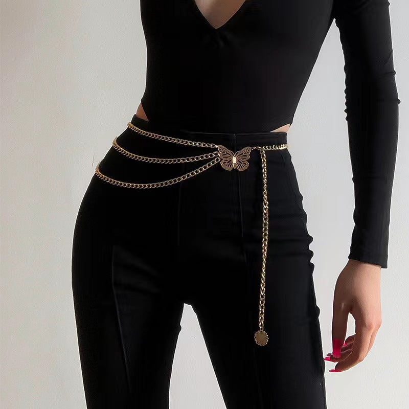 Layered Metal Butterfly Waist Chain