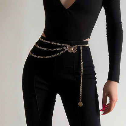 Layered Metal Butterfly Waist Chain