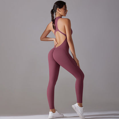 Shaping One Piece Zipper Yoga Clothes One Piece Belly Contracting Close Fitting Hollow Out Cutout Sports Back Shaping Jumpsuit Yoga Pants