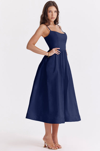 Solid Sexy Backless Spaghetti Strap Swing Prom Dress