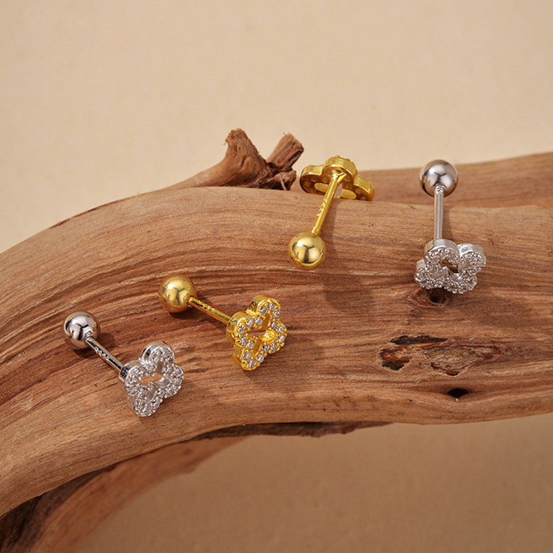 Gold Plated Micro Pavé Clover Stud Earrings