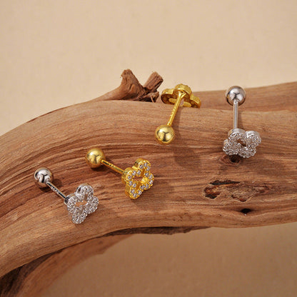 Gold Plated Micro Pavé Clover Stud Earrings