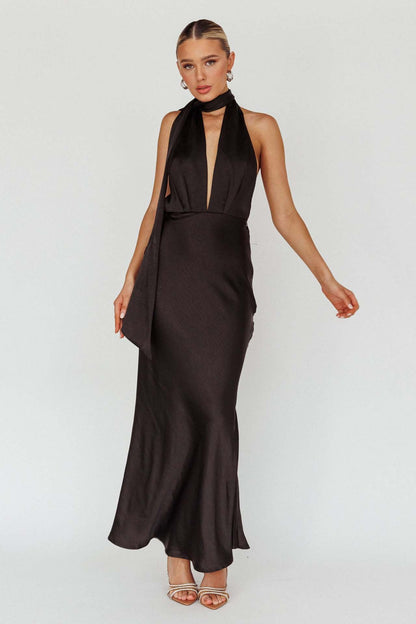 Deep V Halter Backless Prom Dress