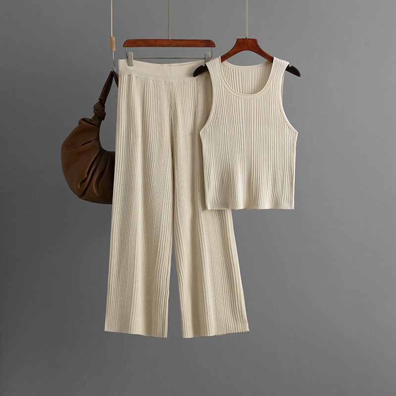 Summer Inner Wear Women round Neck Sleeveless Top Knitted Two Piece