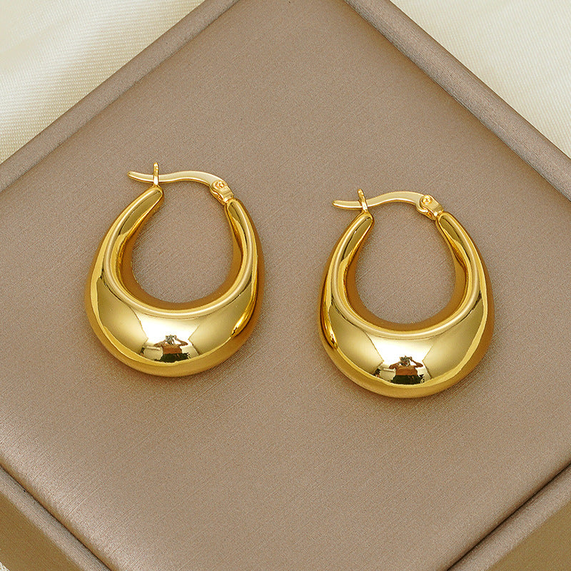 Gold Plated Hollow U-Shaped Oval Brass Earrings