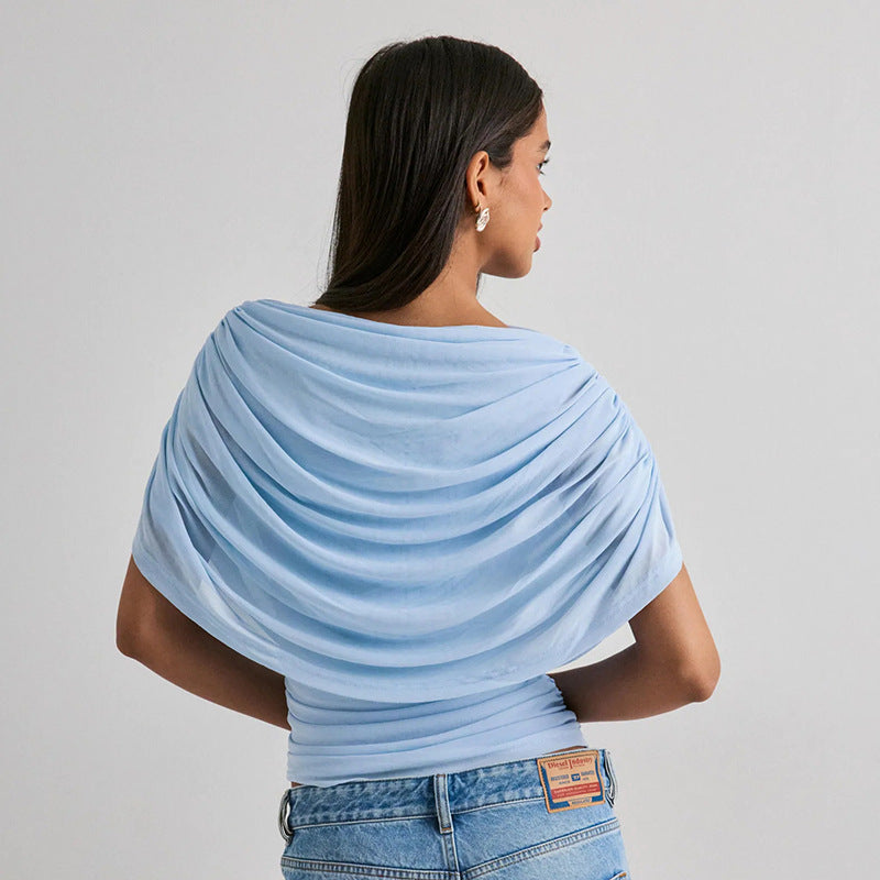 Scarf Neck Draped Sleeveless Bodycon Cropped Tee