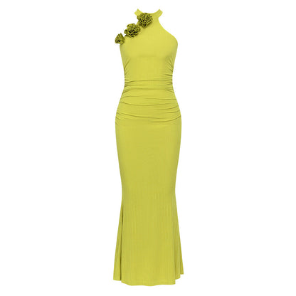 Summer Sexy Vintage Halter Sleeveless Floral Print Pleated Dress Women