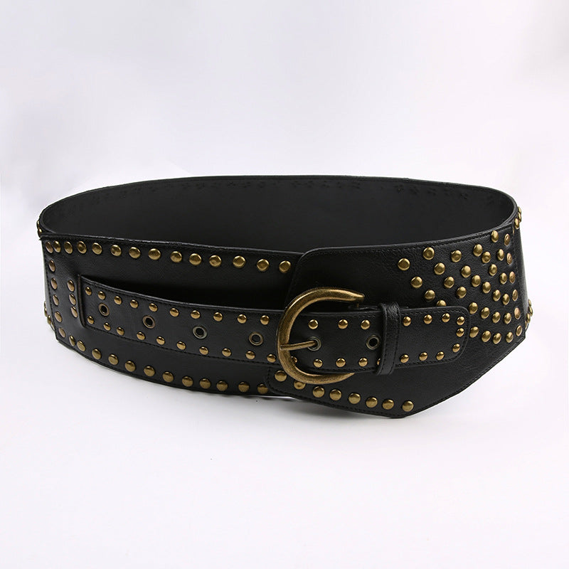 Vintage Studded Grommet Oversized Waist Belt