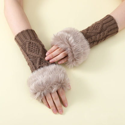 Faux Fur Knit Diamond Pattern Gloves