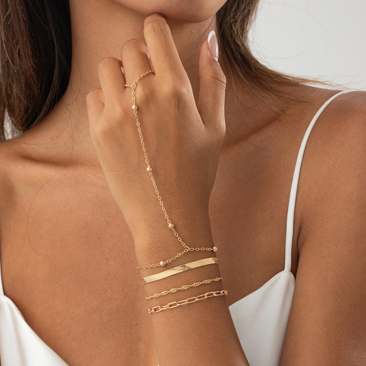 Layered Serpentine Chain Finger Bracelets