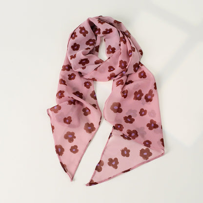 Vintage Floral Long Lightweight Neck Ribbon Scarf