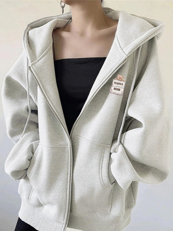 Fleece Lined Zip Printed Baseball Hoodie