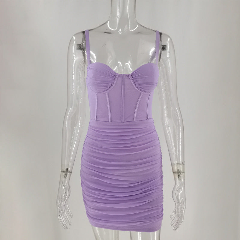 Mesh Corset Bodice Sweetheart Ruched Bodycon Mini Dress