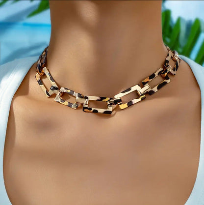 Punk Leopard Print Chunky Chain Choker Necklace
