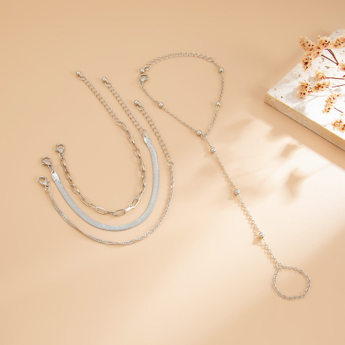 Layered Serpentine Chain Finger Bracelets