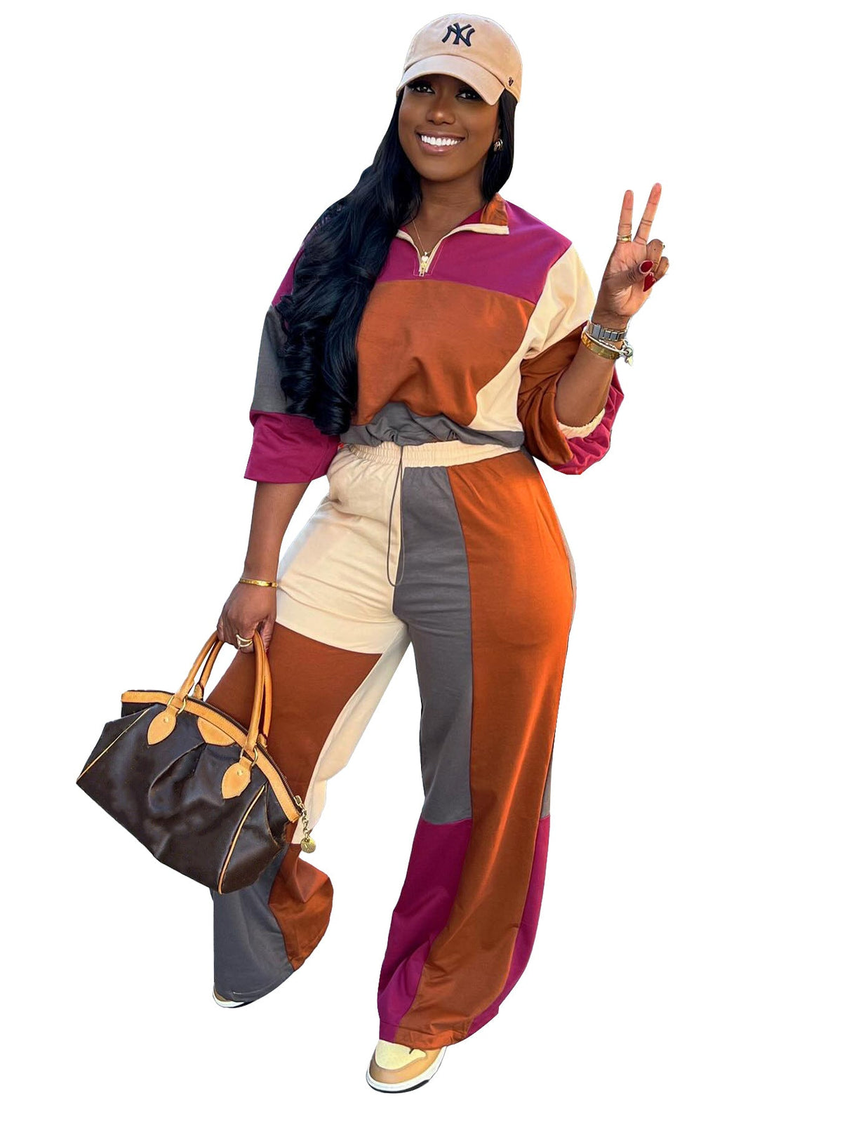 Sports Casual Women Clothing Color Matching Color Contrast Waist Tight Two Piece Sest