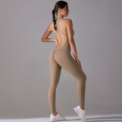 Shaping One Piece Zipper Yoga Clothes One Piece Belly Contracting Close Fitting Hollow Out Cutout Sports Back Shaping Jumpsuit Yoga Pants