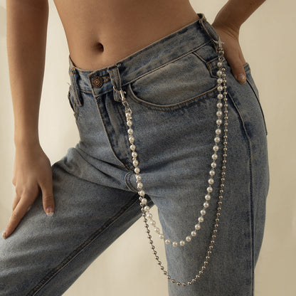 Double Layer Faux Pearl Metal Waist Chain