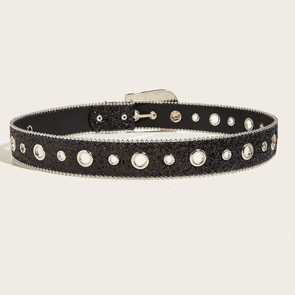 Rhinestone Sequin Wide Denim Belt