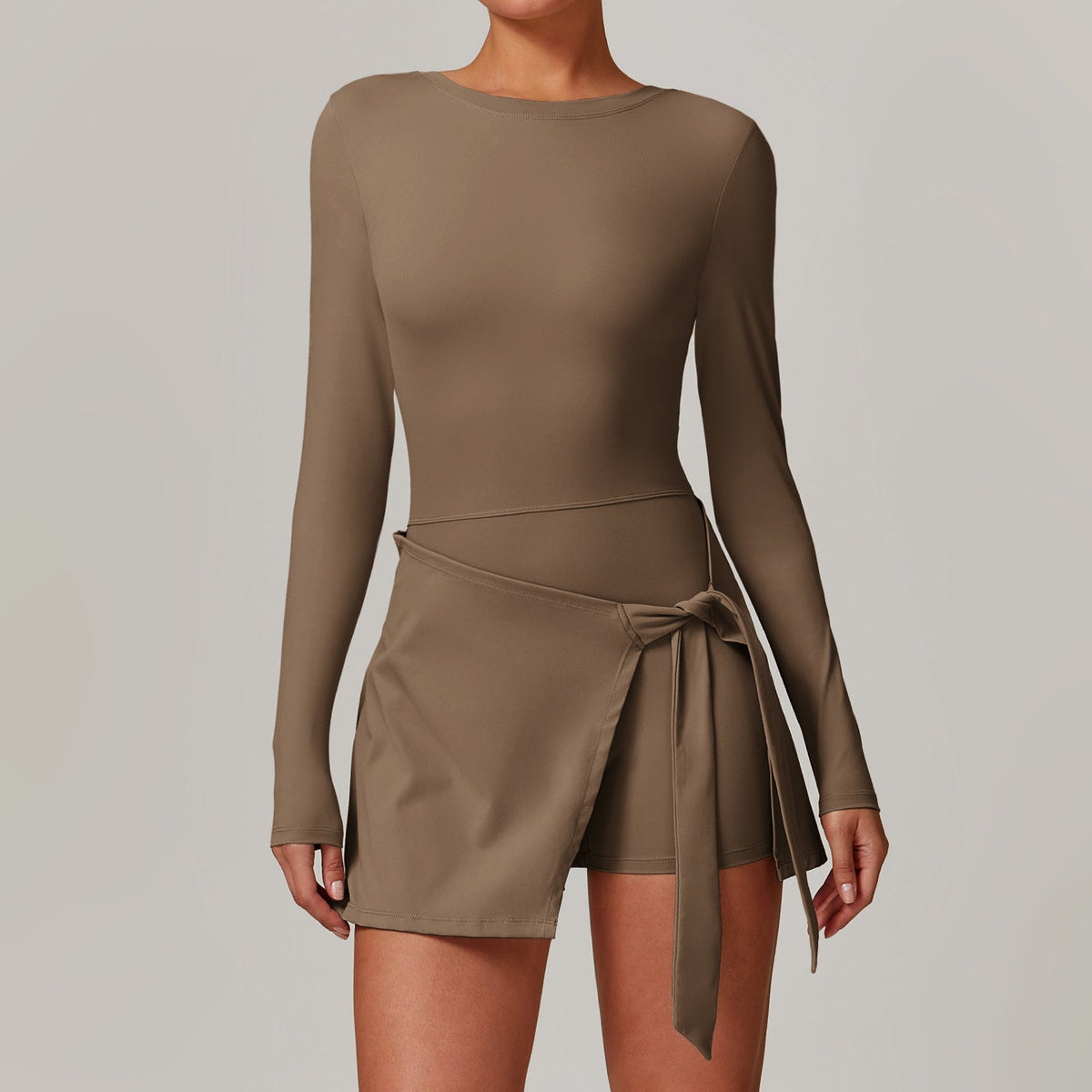 Faux Two Piece Anti Exposure Tight Sports Dress Sexy Slit Strap U Shaped Beauty Back Tennis Dress