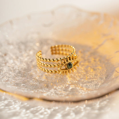 Evil Eye Gold Plated Stainless Steel Ring