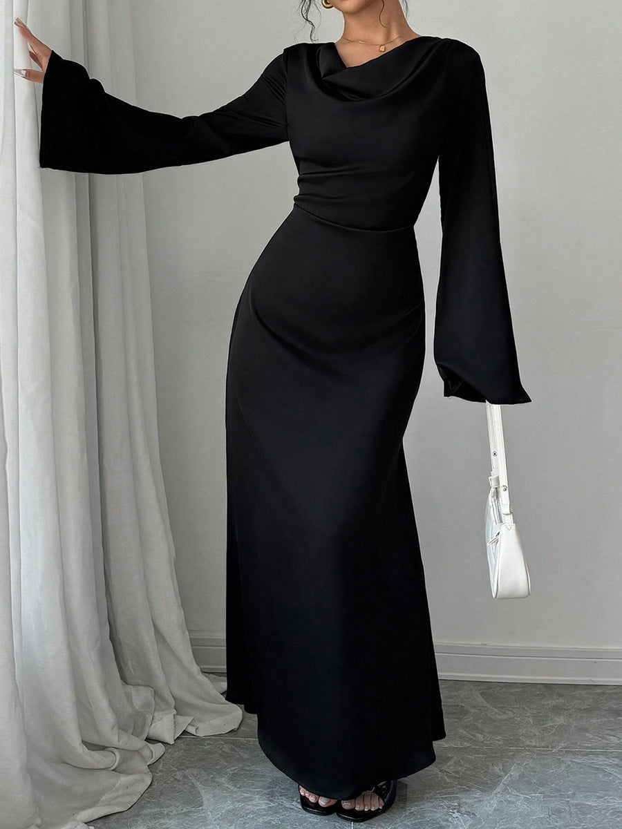 Long Sleeve Loose Tie Waist Elegant Maxi Dress