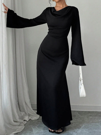 Long Sleeve Loose Tie Waist Elegant Maxi Dress
