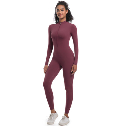 Zipper Nude Feel Long Sleeve Yoga Jumpsuit High Strength Running Fitness Clothes Sports Trend One Piece Tights