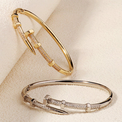 Stylish Unique Zircon Nail Open Bangle Bracelet