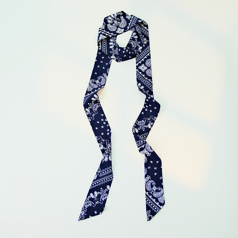 Paisley Print Skinny Narrow Neck Ribbon Scarf