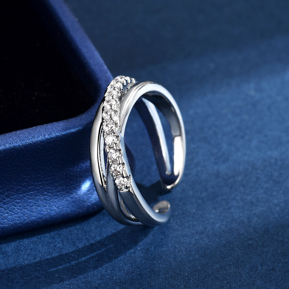 Diamond Cross Line Geometric Open Knuckle Ring