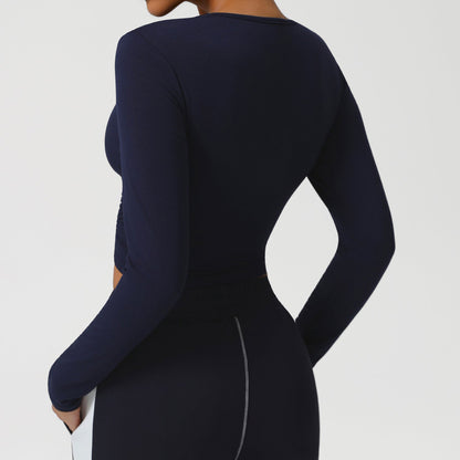 Threaded Short Yoga Clothes Women Cropped Slim Look Running Autumn Sports Long Sleeved T shirt Training Quick Drying Top