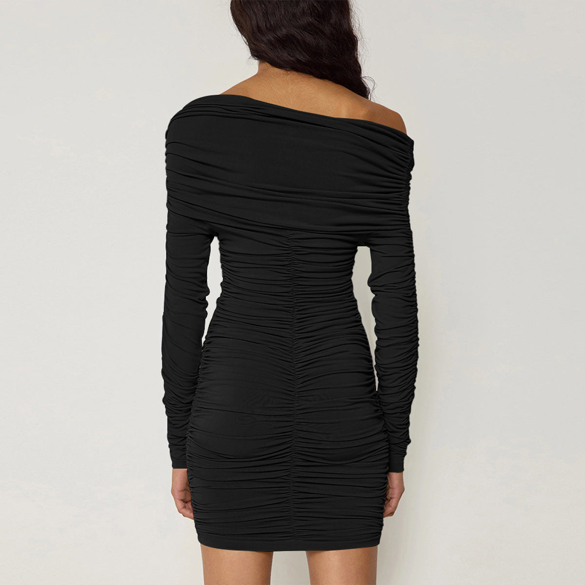 Autumn Winter Women Clothing Long Sleeve Dress Sexy off Neck Tube Top Pleated Hip