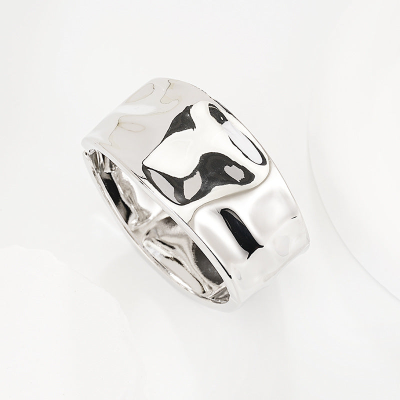 Sleek Textured Metal Spring Open Cuff Bracelet
