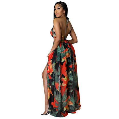 Women Clothing Floral Dress Slightly Mid Length Sling Dress French Printed Dress