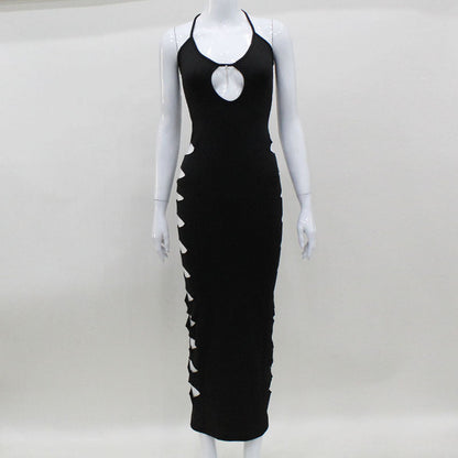 Rhinestone Keyhole Halter Neck Side Cut Out Bodycon Mini Dress