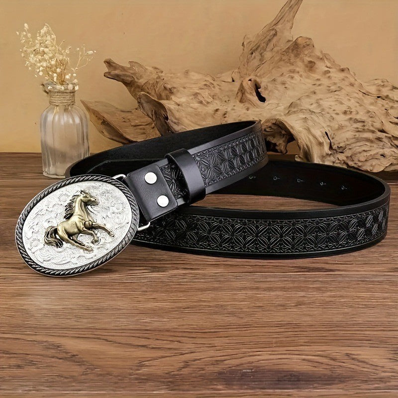 Vintage Horse Buckle Faux Leather Belt