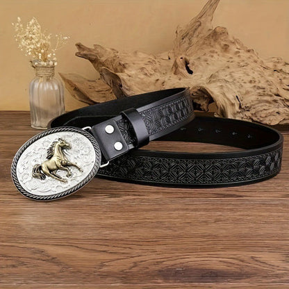 Vintage Horse Buckle Faux Leather Belt