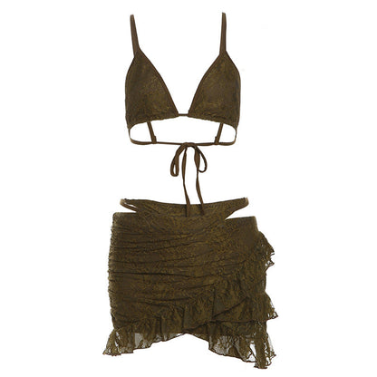 Summer Women Clothing Sexy Sling Lace Sexy Panties Hip Skirt Three Piece Sets