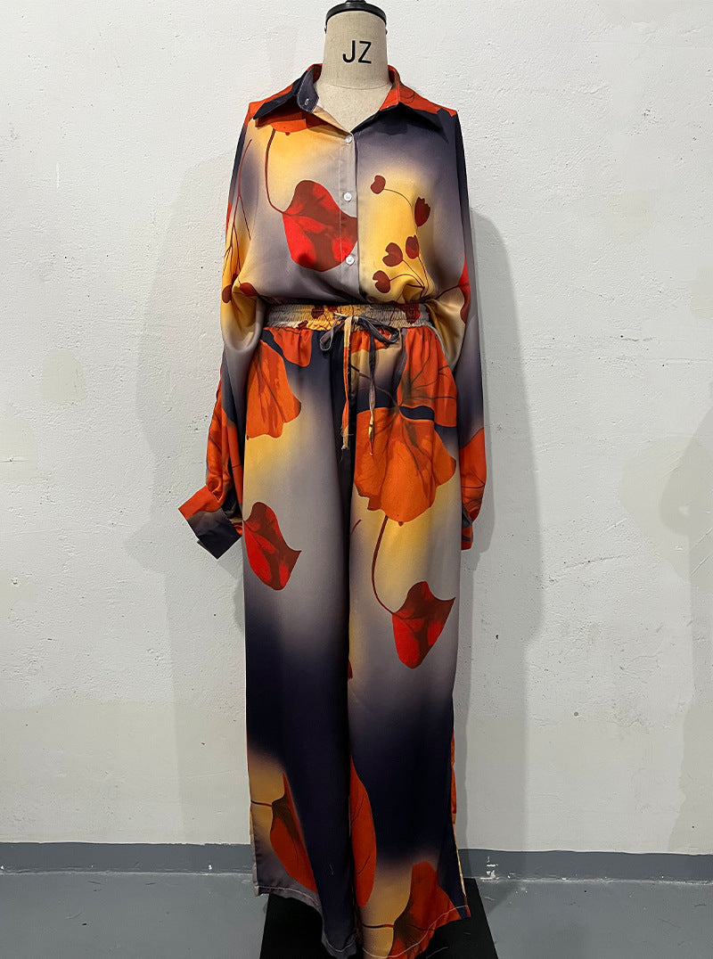Summer Positioning Print Top Wide Leg Pants Twet Women Clothing