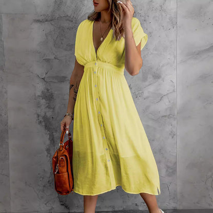 Summer Double Layer Tulle Solid Color Dress Women Deep V Plunge Short Sleeve Waist Controlled Maxi Dress