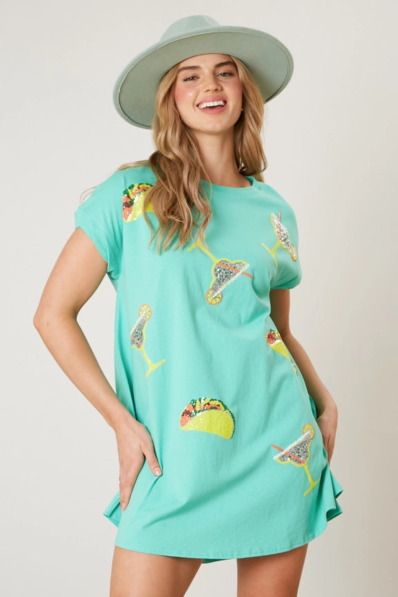 Summer Women Clothing Beach Sequ Short Sleeve Loose Casual Dress