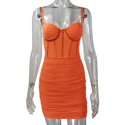 Mesh Panel Corset Sweetheart Spaghetti Strap Ruched Bodycon Mini Dress