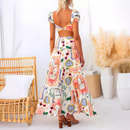 Summer Printed Top Wrapped Chest Skirt Two Piece Suit Amplified craft