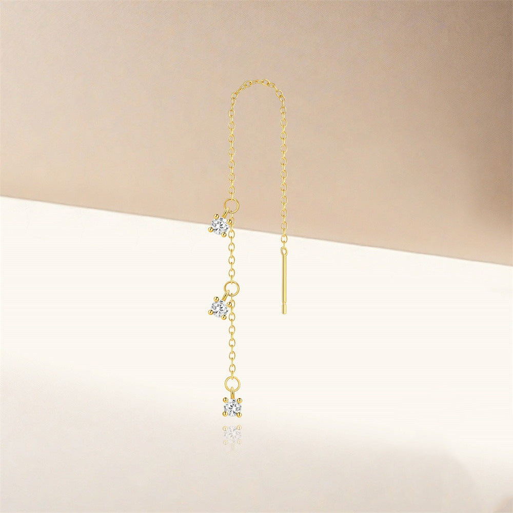Micro Pave Diamond Fringe Chain Threader Earrings