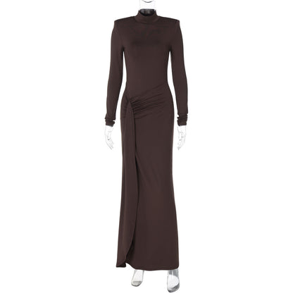 Women Clothing Winter Sexy Slit Sheath Dress Sexy Turtleneck Slim Fit Dress