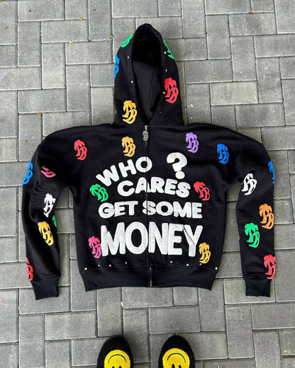 Retro Letter Print Y2K Loose Comfortable Zip Hoodie