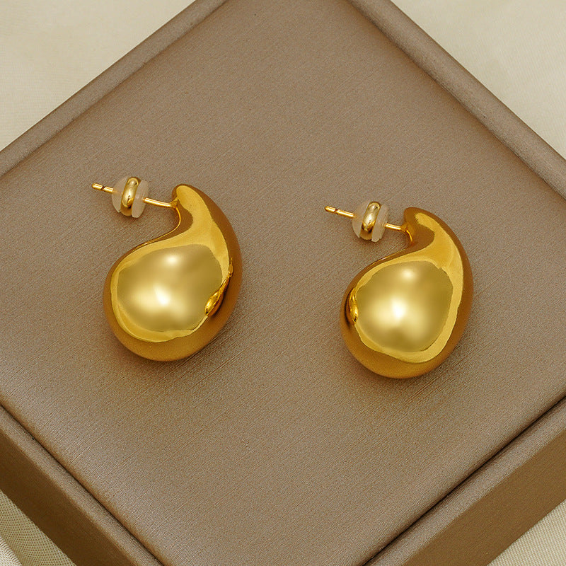 Polished Teardrop Gold Plated Gourd Stud Earrings